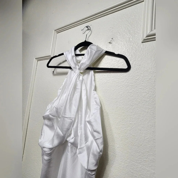 Lulu's Halter White Satin Halter Neck Twist-Front Maxi Dress Wedding Bridal - Picture 9 of 14